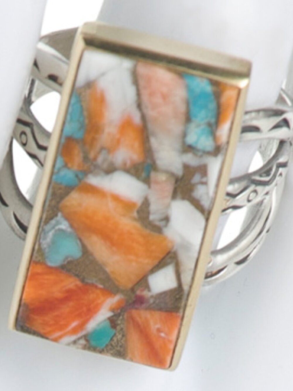 SHIVAM Made In India Sterling Silver Plated Oyster Turquoise Ring - Picture 3 of 3